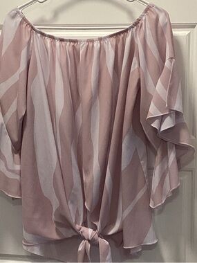 Women’s Blush Pink Off-Shoulder Tie-Front Blouse FLOWY